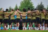 Players huddle during a Team Canada World Cup training session in Toronto, on Wednesday, June 10, 2026. THE CANADIAN PRESS/Sammy Kogan