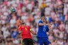 Croatia's Luka Modric, right, challenges for the ball with Belgium's Youri Tielemans during the international friendly soccer match between Croatia and Belgium in Rijeka, Croatia, Tuesday, June 2, 2026. (AP Photo/Darko Bandic)