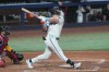 Miami Marlins' Kyle Stowers hits a three-run home run to right field during the fourth inning of a baseball game against the Arizona Diamondbacks Wednesday, June 10, 2026, in Miami. (AP Photo/Marta Lavandier)