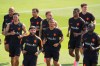 Netherlands team members practices for the World Cup soccer tournament, Wednesday, June 10, 2026 in Riverside, Mo. (AP Photo/Charlie Riedel)