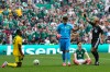Referee Wilton Sampaio a red card to South Africa's Sphephelo Sithole, left, during the World Cup Group A soccer match between Mexico and South Africa in Mexico City, Thursday, June 11, 2026. (AP Photo/Natacha Pisarenko)