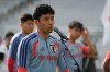 Japan's Wataru Endo addresses fans before a training session Monday, June 8, 2026, in Nashville, Tenn., ahead of the World Cup soccer tournament. (AP Photo/George Walker IV)