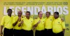 FILE - Former Brazilian soccer legends Marco Antonio, Brito, Jairzinho, Roberto Miranda, Altair, Jair Marinho, from left, from the group 