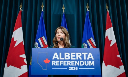 Alberta Premier Danielle Smith speaks during a news conference in Calgary, Alta., Friday, May 22, 2026.THE CANADIAN PRESS/Jeff McIntosh