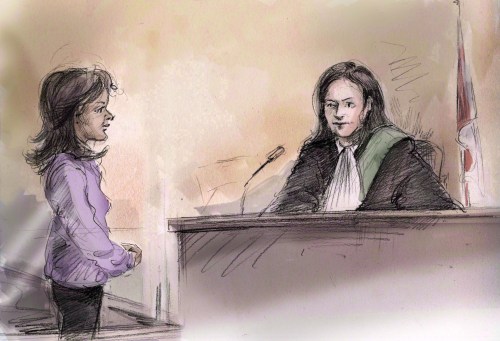 Rohinie Bisesar appears in court in front of Justice W. Agnew in Toronto on Dec. 16, 2015 in this artist's sketch. THE CANADIAN PRESS/Alexandra Newbould
