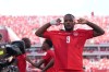 Canada's Cyle Larin (9) celebrates after scoring his sides first goal of the game in the second half of the World Cup Group B soccer match between Canada and Bosnia, Friday, June 12, 2026, in Toronto. ( (AP Photo/Sam Balkansky)