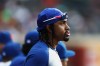 An inured Francisco Lindor looks on from the New York Mets dugout during the eighth inning of a baseball game against the Cincinnati Reds, Monday, May 25, 2026, in New York. (AP Photo/Heather Khalifa)