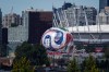 Science World, which has been transformed into a FIFA World Cup Trionda soccer ball, is seen near BC Place Stadium, in Vancouver, on Wednesday, June 10, 2026. THE CANADIAN PRESS/Darryl Dyck