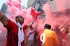 Turkish fans cheer as their team arrives at their hotel in Vancouver, British Columbia, Thursday, June 11, 2026, ahead of the World Cup soccer match between Turkey and Australia on Saturday, June 13. (AP Photo/Emma Peterson)