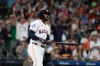 Houston Astros designated hitter Yordan Alvarez watches his grand slam against the Athletics during the second inning of a baseball game, Saturday, June 6, 2026, in Houston. (AP Photo/Eric Christian Smith)