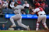 New York Yankees' Trent Grisham is tagged out by Cleveland Guardians catcher Austin Hedges at home plate during the third inning of a baseball game, Tuesday, June 9, 2026, in Cleveland. (AP Photo/David Dermer)