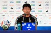 Japan head coach Hajime Moriyasu responds to a question during a news conference Saturday, June 13, 2026, in Arlington, Texas. (AP Photo/Tony Gutierrez)