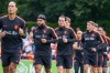 Virgil van Dijk and Memphis Depay during the last practice before the World Cup soccer in Zeist, Netherlands, Sunday, May 31, 2026. (AP Photo/ Patrick Post)