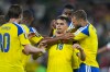 Sweden's Yasin Ayari (18) celebrates after scoring his side's opening goal during the World Cup Group F soccer match between Sweden and Tunisia in Guadalupe, near Monterrey, Mexico, Sunday, June 14, 2026. (AP Photo/Moises Castillo)