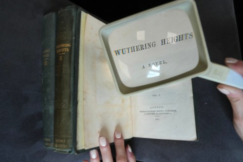 A first edition of Emily Bronte's Wuthering Heights, is on display for sale at Christie's auction house, with copies estimated at 400,000–600,000 GBP (540,000–810,000 USD) in London, Monday, June 15, 2026. (AP Photo/Kin Cheung)