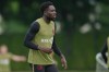 Canada's Alphonso Davies works out during a training session during the FIFA World Cup soccer tournament, Monday, June 15, 2026 in Vancouver, British Columbia. (AP Photo/Abbie Parr)
