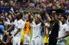 Cape Verde players celebrate after the World Cup Group H soccer match between Spain and Cape Verde in Atlanta, Monday, June 15, 2026. (AP Photo/Erik S. Lesser)