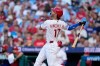 Philadelphia Phillies' Gabriel Rincones Jr. watches after hitting a home run against Miami Marlins pitcher Ryan Gusto during the second inning of a baseball game Monday, June 15, 2026, in Philadelphia. (AP Photo/Matt Slocum)