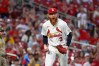 St. Louis Cardinals starting pitcher Dustin May celebrates after San Diego Padres' Gavin Sheets grounded into a double play to end the top of the seventh inning of a baseball game, Monday, June 15, 2026, in St. Louis. (AP Photo/Joe Puetz)