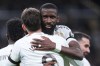 FILE - Real Madrid's Antonio Rudiger, right, congratulates Federico Valverde after scoring during a Spanish La Liga soccer match between Real Madrid and Elche CF, in Madrid, March 14, 2026. (AP Photo/Manu Fernandez, File)