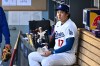 Los Angeles Dodgers' Shohei Ohtani looks on before a baseball game against the Tampa Bay Rays, Monday, June 15, 2026, in Los Angeles. (AP Photo/William Liang)