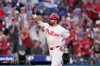 Philadelphia Phillies' Kyle Schwarber reacts after hitting a home run against Miami Marlins pitcher Tyler Phillips during the fourth inning of a baseball game Tuesday, June 16, 2026, in Philadelphia. (AP Photo/Matt Slocum)