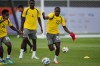 Ghana's Kamaldeen Sulemana, right, works out with teammates during a training session on the eve of the team's World Cup soccer match against Panama, Tuesday, June 16, 2026, in Toronto. (AP Photo/Stephanie Scarbrough)