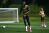 Canada's Alphonso Davies works out during a training session during the FIFA World Cup soccer tournament, Tuesday, June 16, 2026 in Vancouver, British Columbia. (AP Photo/Abbie Parr)
