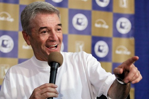FILE - Comedian Tom Dreesen talks to the media during a news conference in La Quinta, Calif., on Jan. 18, 2011. (AP Photo/Chris Carlson, File)