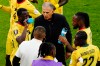 Ghana head coach Carlos Queiroz speaks with his players during a hydration break against Panama in Toronto on Wednesday, June 17, 2026. THE CANADIAN PRESS/Chris Young