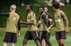 Canada's Alphonso Davies, back third left, participates in a FIFA World Cup soccer training session, in Vancouver, on Monday, June 15, 2026. THE CANADIAN PRESS/Darryl Dyck