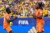 Ivory Coast's Elye Wahi, right, reacts after missing a chance to score against Ecuador during a World Cup Group E soccer match in Philadelphia, Sunday, June 14, 2026. (AP Photo/Matt Slocum)