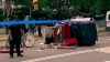 Police investigate the scene after a Central Park carriage horse bolted away from its driver killing a teenager from India on Wednesday, June 17, 2026 in New York. (WABC-TV via AP)