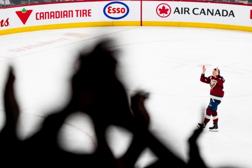 Fans cheer on Montreal Victoire's Maggie Flaherty after she scored an overtime goal against the Ottawa Charge in PWHL playoff action in Laval, Que., on May 16, 2026. THE CANADIAN PRESS/Christopher Katsarov