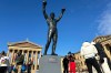 FILE - Visitors gather around the Rocky Statue during RockyFest 2024 at the Philadelphia Museum of Art, Dec. 3, 2024, in Philadelphia. (AP Photo/Tassanee Vejpongsa, File)