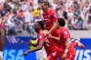 Switzerland's Johan Manzambi, left, celebrates with teammates after scoring the opening goal against Bosnia during the World Cup Group B soccer match in Inglewood, Calif., near Los Angeles, Thursday, June 18, 2026. (AP Photo/Mark J. Terrill)