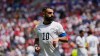 Egypt's Mohamed Salah (10) in action during the World Cup Group G soccer match between Belgium and Egypt in Seattle, Monday, June 15, 2026. (AP Photo/Lindsey Wasson)