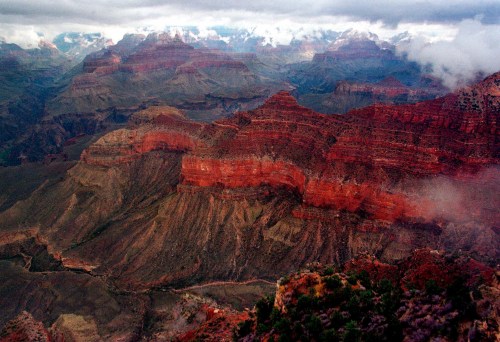 FILE - The Kaibab Trail, running right to left at center, at Grand Canyon National Park on Jan. 20, 2001. (AP Photo/Matt York, File)