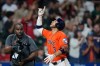 Houston Astros' Jeremy Peña (3) celebrates after hitting a solo home run during the seventh inning of a baseball game against the Cleveland Guardians, Friday, June 19, 2026, in Houston. (AP Photo/Kevin M. Cox)