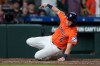 Houston Astros' Jake Meyers scores on a hit by Jeremy Peña during the eighth inning of a baseball game against the Cleveland Guardians, Friday, June 19, 2026, in Houston. (AP Photo/Kevin M. Cox)