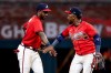 Atlanta Braves shortstop Jorge Mateo, left, celebrates with Atlanta Braves second baseman Ozzie Albies, right, after the Braves defeated the Milwaukee Brewers in a baseball game, Friday, June 19, 2026, in Atlanta. (AP Photo/Erik S. Lesser)