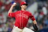 Texas Rangers starting pitcher Jacob Degrom throws to the San Diego Padres during the first inning of a baseball game, Friday, June 19, 2026 in Arlington, Texas. (AP Photo/Julio Cortez)