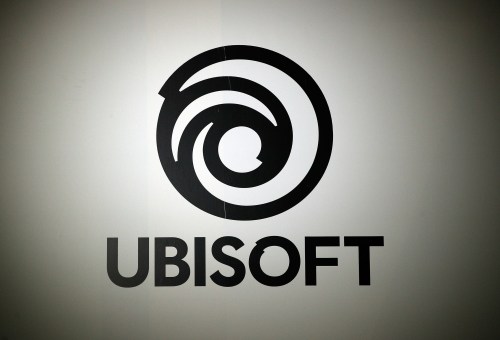 FILE - The logo of French video game publisher Ubisoft is pictured at the Paris games week in Paris, Nov. 4, 2017. (AP Photo/Christophe Ena, File)
