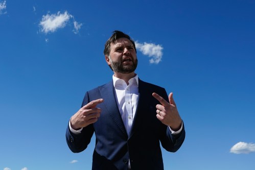 Vice President JD Vance speaks to reporters at Joint Base Andrews, Md., Saturday, June 20, 2026, en route to Switzerland. (Elizabeth Frantz/Pool Photo via AP)
