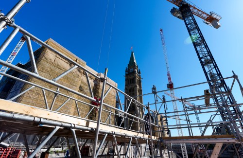 The Peace Tower on Parliament Hill is seen as renovations at Centre Block continue, in Ottawa, on Friday, May 22, 2026. THE CANADIAN PRESS/Justin Tang