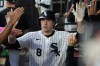 FILE - Chicago White Sox's Kyle Teel celebrates with teammates after hitting a two-run home run during the first inning of a baseball game against the Baltimore Orioles in Chicago, Sept. 16, 2025. (AP Photo/Nam Y. Huh, File)