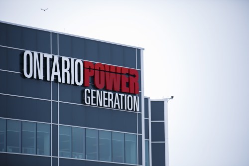 Ontario Power Generation signage is seen facility at the Darlington Power Complex, in Bowmanville, Ont., on May 31, 2019. Ontario's public generating company has pulled the plug on its plan to bury hazardous radioactive waste near the Lake Huron shoreline. THE CANADIAN PRESS/Cole Burston