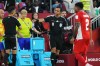 Referees get water during a hydration break in the second half of a World Cup Group L soccer match between Ghana and Panama in Toronto on June 17, 2026. THE CANADIAN PRESS/Nathan Denette