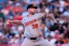 Baltimore Orioles pitcher Kyle Bradish throws to the plate during the first inning of a baseball game against the Los Angeles Angels, Monday, June 22, 2026, in Anaheim, Calif. (AP Photo/Mark J. Terrill)