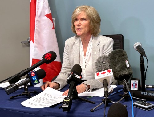Nova Scotia auditor general Kim Adair addresses a news conference in Halifax on Thursday, Feb. 20, 2025. THE CANADIAN PRESS/Michael Tutton